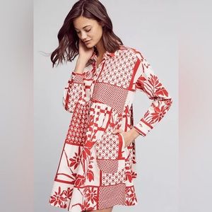 Anthropologie Red and White Mini Dress